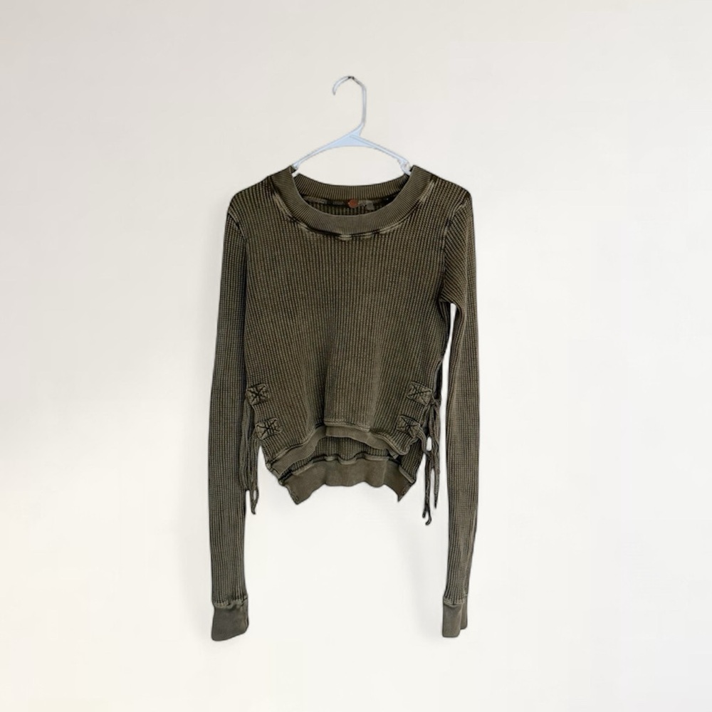 (XS) Free People One • Waffle Knit Interlaken Side Tie Top
